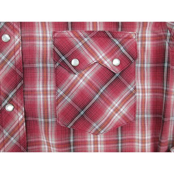 Wrangler Shirt Mens Medium Red Button Up Pearl Snap‎ Sawtooth Cowboy Western - Picture 4 of 9